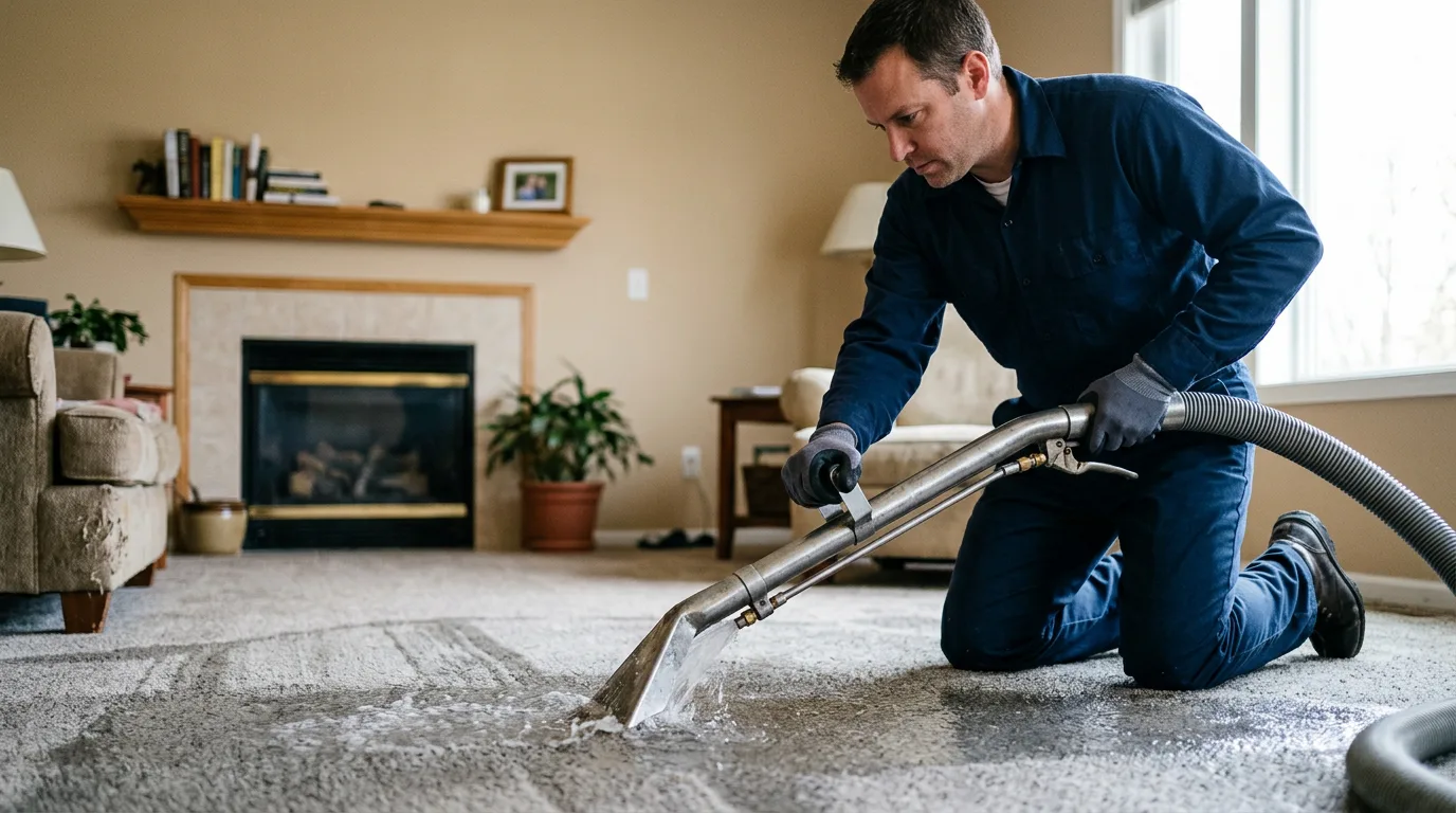 Water damage restoration technician working near Odessa, MO